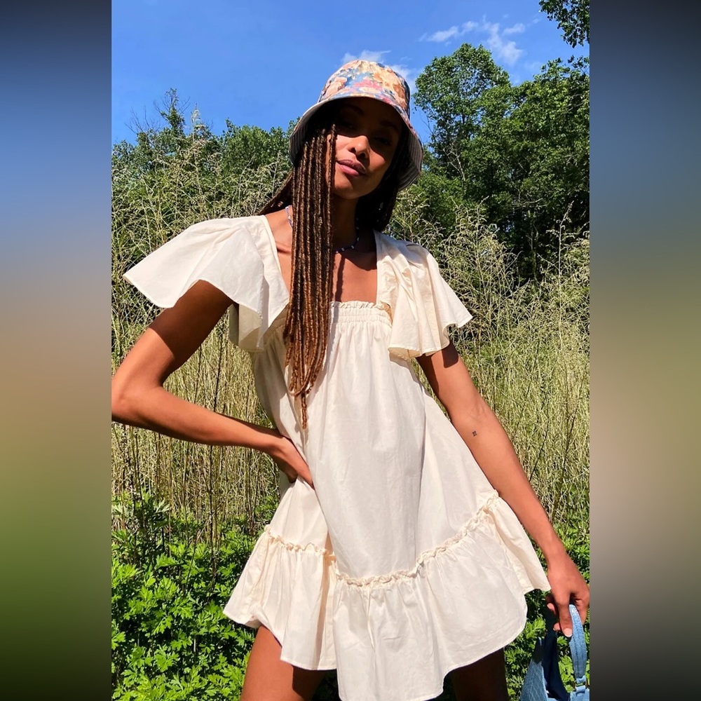Free People Cream Ruffled Mini Dress